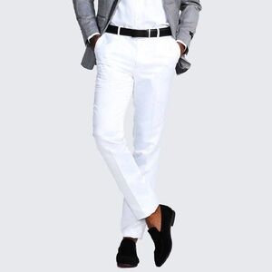 BASSIRI Pants Men's Size 36 White Style P130 Polyester Formal Adjustable Waist